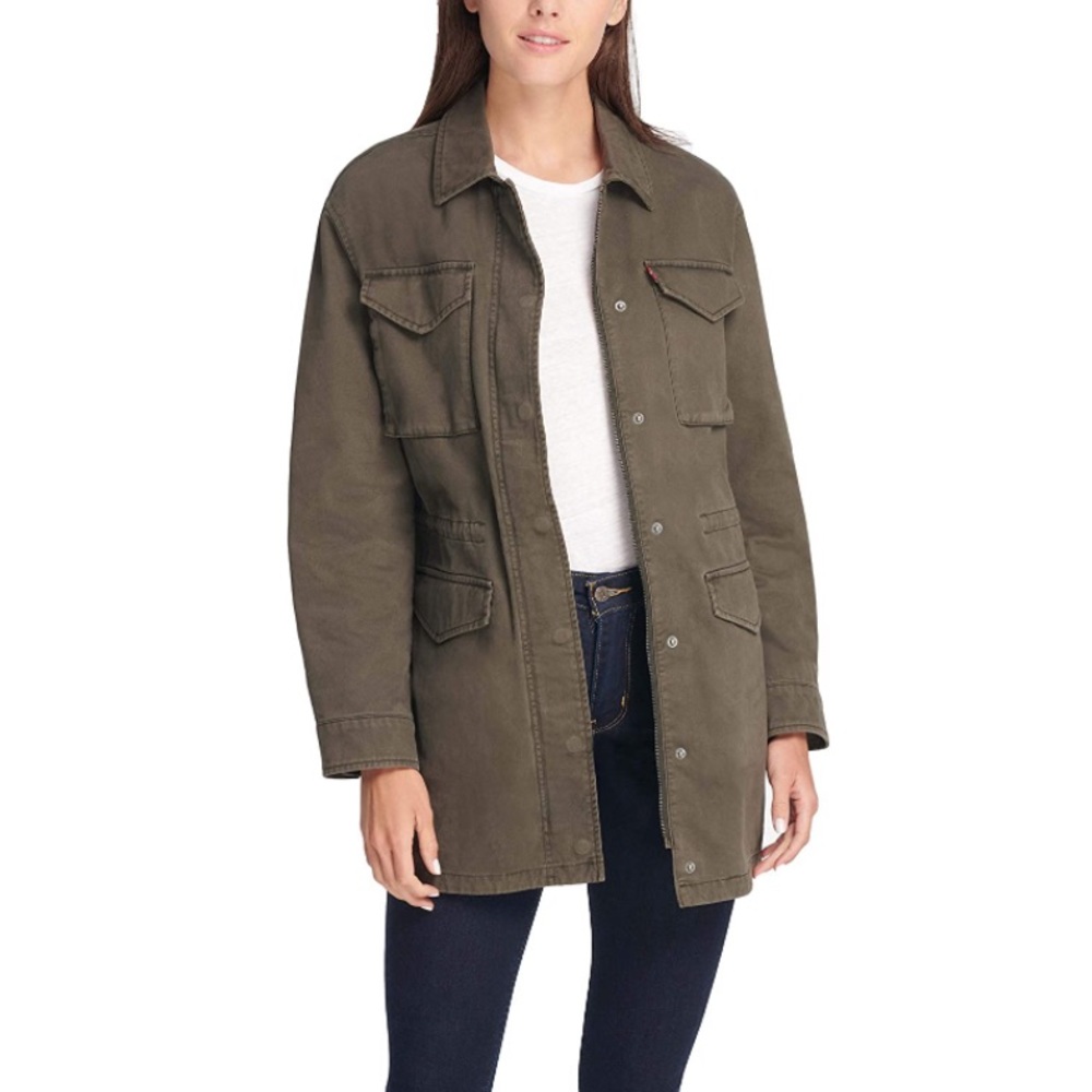 Levi's Women's Cotton Four Pocket Oversized Army Green Military Jacket
